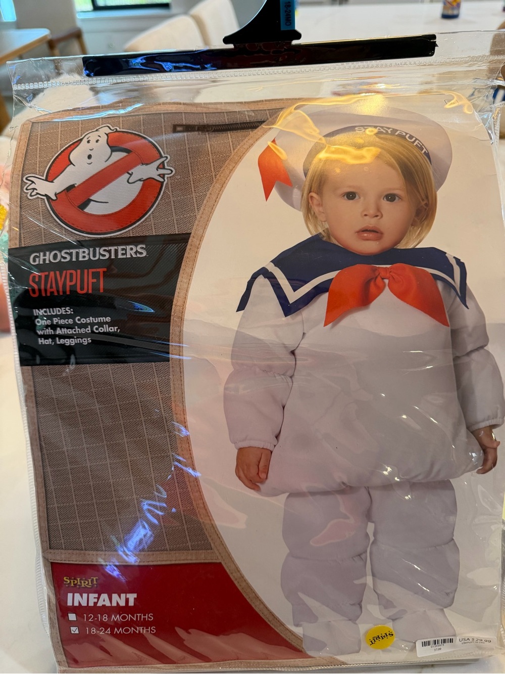 Spirit Ghostbusters Stay Puft Infant Costume — White with Blue & Red Accents